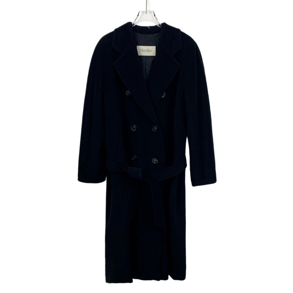 MaxMara Double-Breasted Belted Wool & Cashmere Coat Black XS Made In Italy